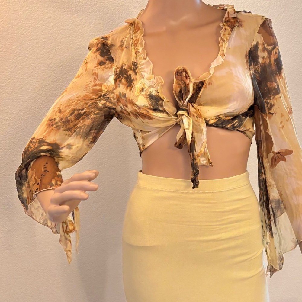 JohnPaulRichard Sheer tie, crop Blouse/Jacket with Earthy Tones, Chiffon,Bella - Picture 11 of 11